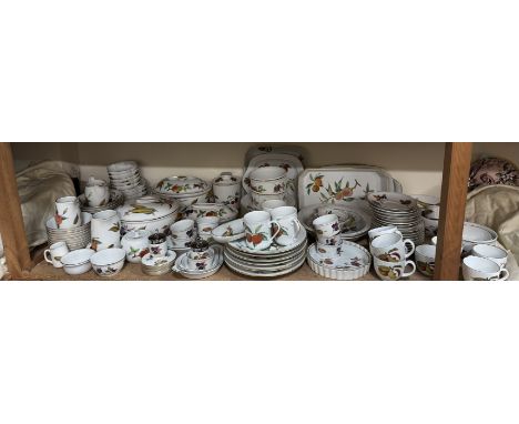 A Royal Worcester Evesham pattern part dinner and tea service comprising tureens and covers, plates, bowls, etc 