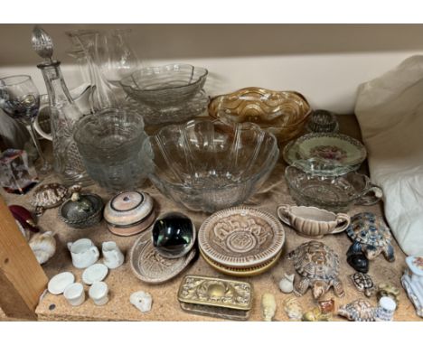 A collection of Wade including tortoise boxes, commemorative dishes, etc together with a collection of glass bowls, glass dec