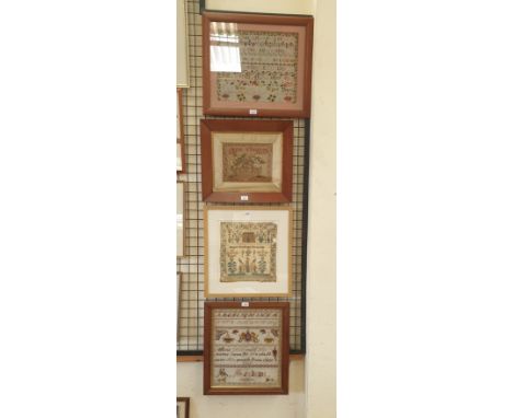 A 19th century sampler depicting a country house, church, birds and flowers by Margaret Howells aged 10 years 1848 together w