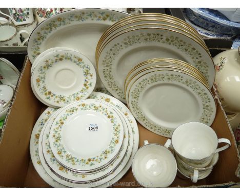 A part Royal Doulton 'Ainsdale' pattern dinner/ tea service including five cups, saucers and plates, a meat plate, three dinn