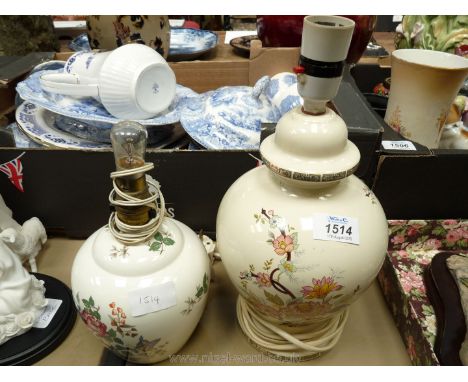 Two china lamps, a Wedgwood 'Barlaston' and a Mason-like lamp, no shades.