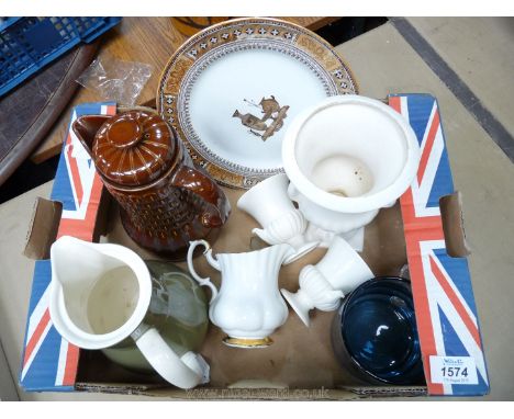 A quantity of china, to include a brown Wedgwood 'Pennine' coffee pot, one large and two small baluster vases marked 'Wedgwoo