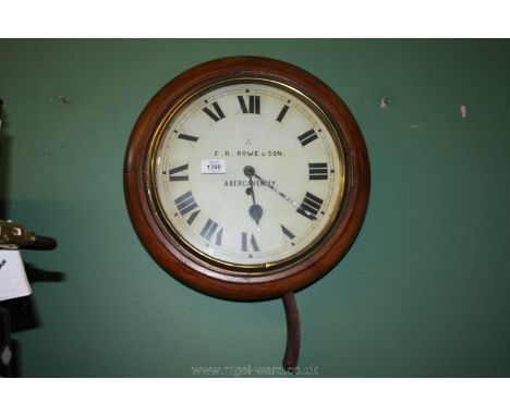 A Mahogany framed Wall Clock, the cream face with Roman numerals marked ''F.R. Rowe &amp; Son., Abergavenny'', 16'' diameter 