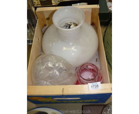 Two oil lamp shades plus a cranberry oil lamp shade.