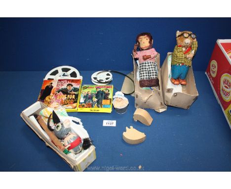 A quantity of vintage toys including Pelham Jumpettes puppet, clockwork Thirsty Monkey (bottle missing), clockwork bear a/f.,