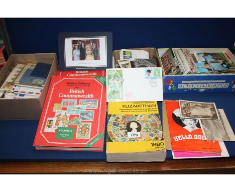 A quantity of stamps, first day covers, postcards and cigarette cards, etc.