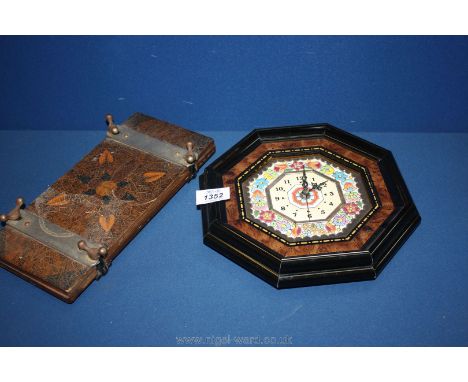 A wooden flower press, together with an antique Quartz wall clock