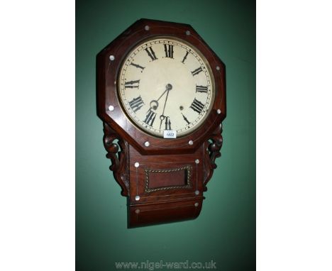 A Victorian Rosewood, inlaid wall Clock.