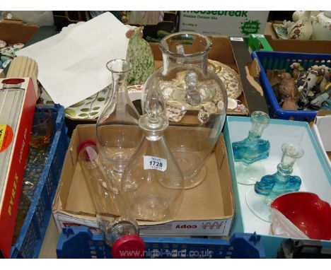 A  Whitefriers decanter, glass vase, urn and rolling pin.