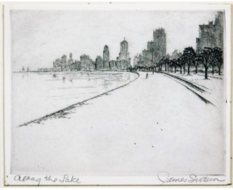 James Swann (1905-1985). Along the Lake, etching, 10cm x 13cm.