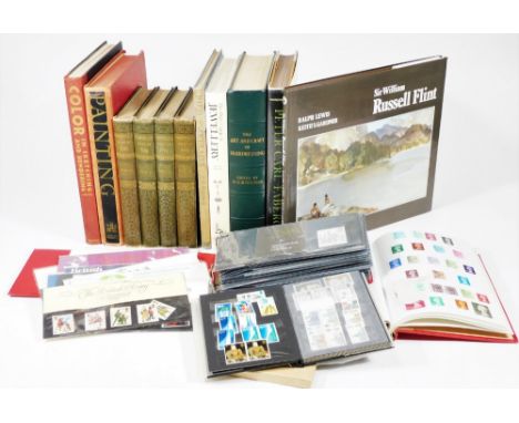 Various books, stamps, ephemera, etc.  Antique and Collectors books, Sir William Russell Flint, Book of The Household, Price 