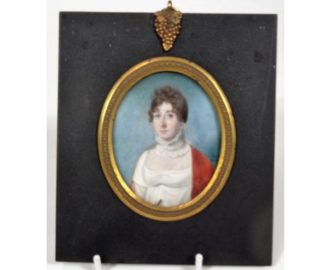 IWS early 19thC English School.  Portrait miniature of a lady, dated 1806, probably gouache on ivory, initialled, 7cm x 6cm.