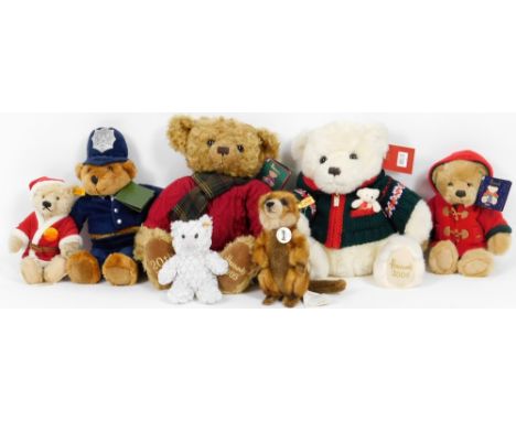 Various Teddy bears,  Harrods Teddy bear etc., 2005, 38cm H, other Harrods bears, late Steiff animals, Rico, Christmas bear, 