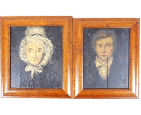 19thC English School. Portrait of a lady, quarter profile, oil on board, unsigned, 26cm x 21cm, and another in the same hand 