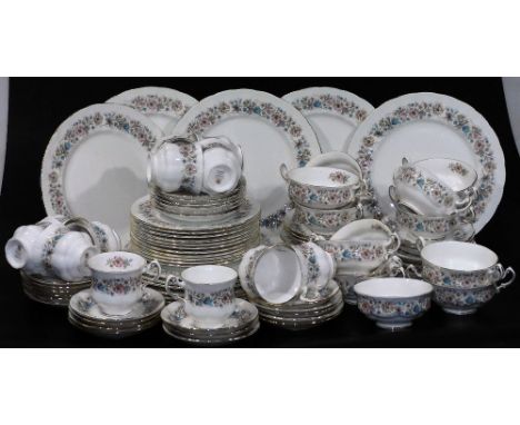 A 20thC Paragon Meadow Vale pattern part dinner service, to include dinner plates, 28cm W, side plates, soup bowls, cups, sau