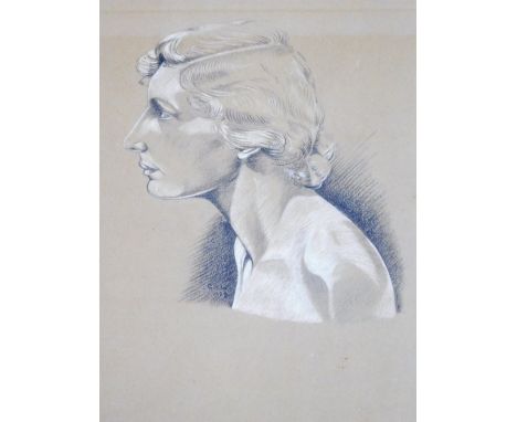 G Hubert Wright (20thC).  Portrait figure facing sinister, mixed media, signed, dated 1928, 48cm x 35cm.