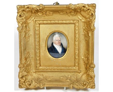 Early 19thC English School.  Captain or Major Grandfather of John Kelly, portrait miniature, probably gouache on ivory, in el