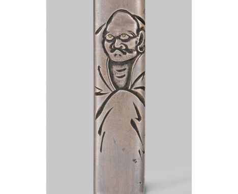 A VERY RARE KAKURE KIRISHITAN (HIDDEN CHRISTIANITY) SILVER KOZUKA DEPICTING DARUMA  With inscription Hinputei ka Hokko HitsuJ