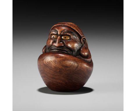 VADYM PYVOVAR: A BOXWOOD NETSUKE OF A DARUMA DOLLBy Vadym Pyvovar, signed with the artist's initialsUkraine, 2023Finely carve