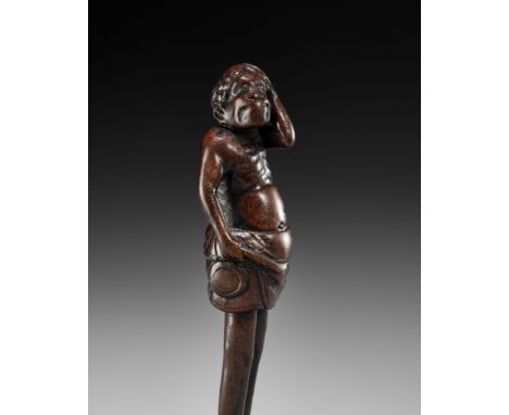 A FINE EDO SCHOOL WOOD NETSUKE DEPICTING ASHINAGA WITH DRUMUnsignedJapan, Edo (Tokyo), Edo school, 19th century, Edo period (