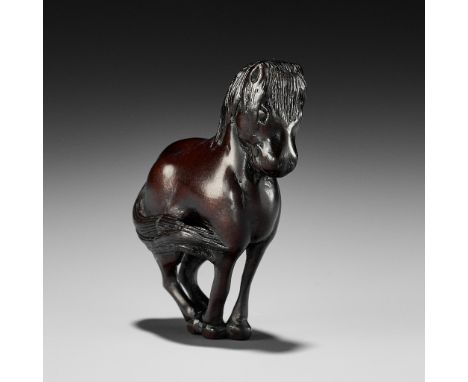 TSUSEN: A FINE WOOD NETSUKE OF A HORSEBy Tsusen, signed TsusenJapan, 19th century, Edo period (1615-1868)Published: Katchen, 