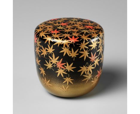 MURATA SOKAKU: A BLACK AND GOLD LACQUER NATSUME (TEA CADDY) WITH MAPLE LEAVESBy Murata Sokaku (born 1953), signed and sealed 