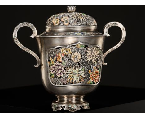 A MASTERFUL SILVER AND CLOISONNE ENAMEL KORO (INCENSE BURNER AND COVER), ATTRIBUTED TO HIRATSUKA MOHEIAttributed to Hiratsuka