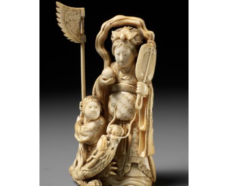 MASAHARU: AN IVORY OKIMONO OF BENTENBy Masaharu, signed MasaharuJapan, Tokyo, mid to late 19th centuryThe Goddess of Music an