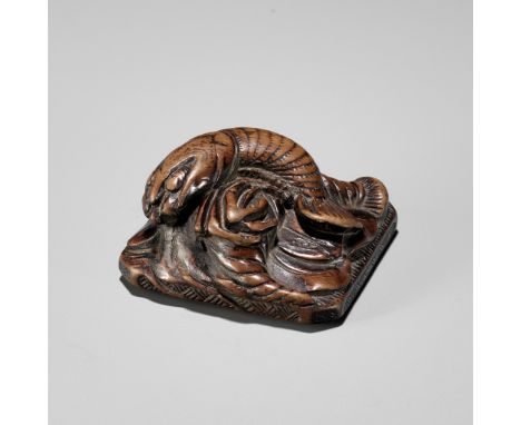 A WOOD NETSUKE OF ISE-EBI (SPINY LOBSTERS)UnsignedJapan, 18th century, Edo period (1615-1868)The two crustaceans presented to