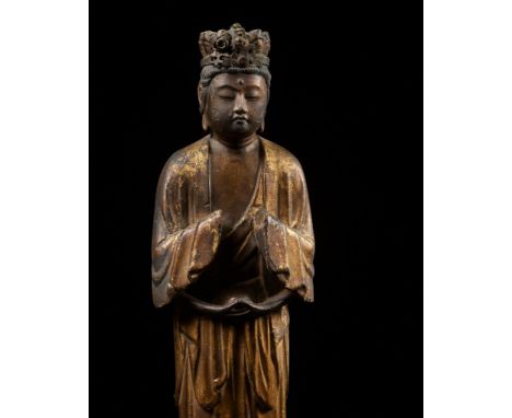 A GILT LACQUERED WOOD FIGURE OF JUICHIMEN KANNON, MUROMACHIJapan, 16th century, late Muromachi period (1338-1573) Finely carv