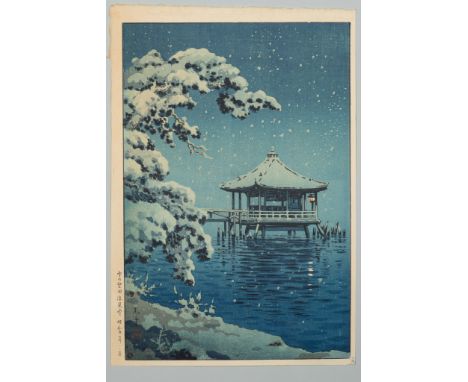 TSUCHIYA KOITSU: SNOW ON THE UKIMIDO AT KATADABy Tsuchiya Koitsu (1870-1949), signed Koitsu with seal ShinJapan, dated 1934Co
