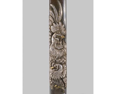 YANAGAWA NAOHARU: A FINE YANAGAWA SCHOOL SHIBUICHI KOZUKA DEPICTING A ROOSTER AND HEN  By Yanagawa Naoharu (born 1750), signe