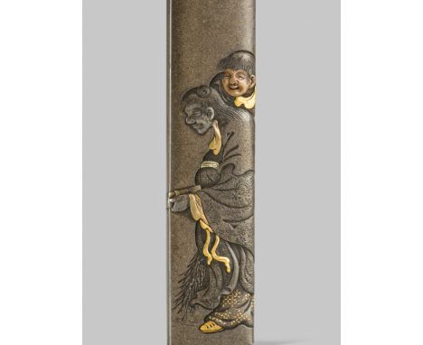 HAMANO YASUYUKI: A FINE HAMANO SCHOOL SHIBUICHI KOZUKA DEPICTING KANZAN AND JITTOKU ON A MOONLIT NIGHT  By Hamano Nara Yasuyu