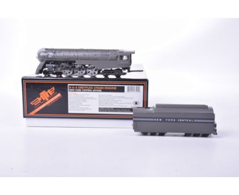 A boxed MTH HO gauge 4-6-4 Dreyfuss steam outline locomotive No. 5448, with twelve wheel tender in grey New York Central live
