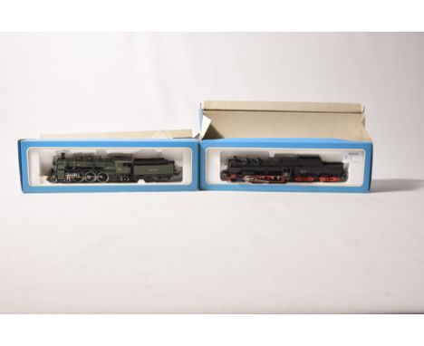 Two boxed Marklin Hamo locomotives and tenders8398 4-6-0 locomotive with eight wheel tender in black DB livery and 8393 4-6-2