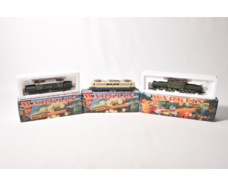 Three boxed Marklin Hamo electric locomotives8356 2-6-6-2 Crocodile no.13302 in green livery, 8322 0-6-6-0 Crocodile in green