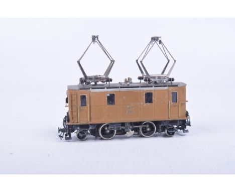 A boxed Ferro-Suisse HOm gauge Ge2/4 RhB electric locomotive In light brown livery.