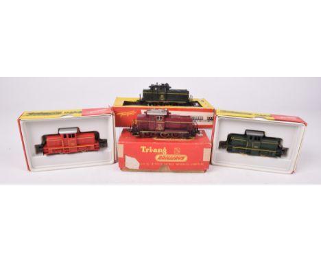Three boxed and one unboxed Fleischmann HO gauge diesel locomotives4201 in dark green livery, V60151 in dark green DB livery,