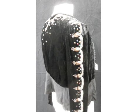 A VINTAGE BLACK VELVET CHEMISE with over-blouse decorated with gold sequins and differing coloured beading down the arm and n