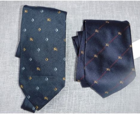BURBERRY: A MEN'S BLUE SILK TIE, decorated with horses and another similar