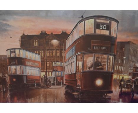 After Don Breckon (1935-2013), a reproduction coloured print, 'In Town Tonight', framed, mounted, &amp; under glass, 68cm x 9