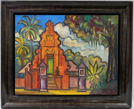 John Van Der Sterren (born 1938), temple in Bali, 2003, oil on canvas, 73cm x 94cm, framed Very good condition