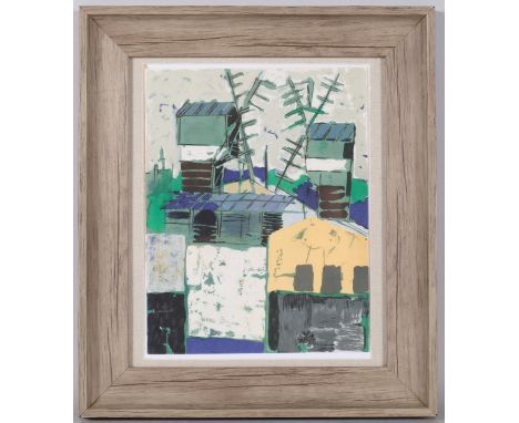 Claude Venard, les Moulins de Montmartre, original lithograph New Year card 1965, 27cm x 21cm, framed Good condition