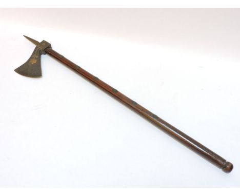 A 19th century Continental axe, with niello decorated blade, 68cm