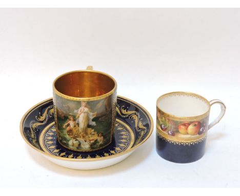 A Vienna porcelain coffee can and saucer, decorated with hand painted scene of Venus stood in a shell and inscribed to the un