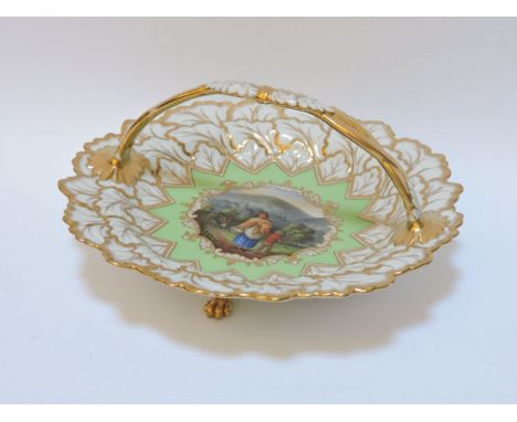 A 19th century Flight Barr & Barr Worcester porcelain basket, with leaf moulded rim and central roundel, painted with a view 