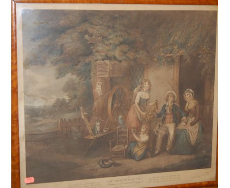 A maple framed Pear's print by J Clark 'Family Worship'; and after W R Bigg - The Sailorboy's Return from a prosperous voyage