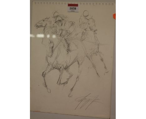 Jackie Jones - racehorses, pencil sketch, signed lower right