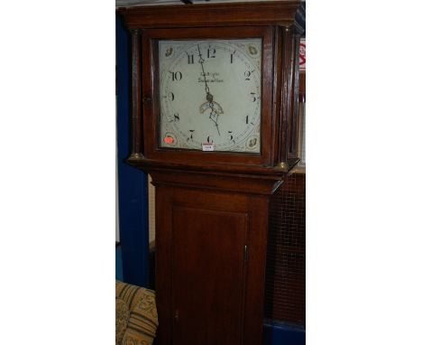 A circa 1800 provincial oak longcase clock, having a painted square dial signed J.D. Bright Saxmundham, 30 hour movement, wit