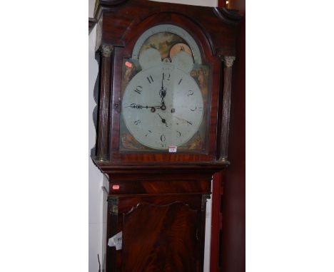 A George III mahogany longcase clock, having a painted arched moonphase dial, indistinctly signed Birmingham, having eight da